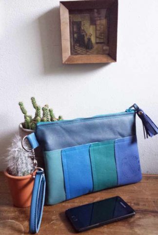 leren clutch blauw