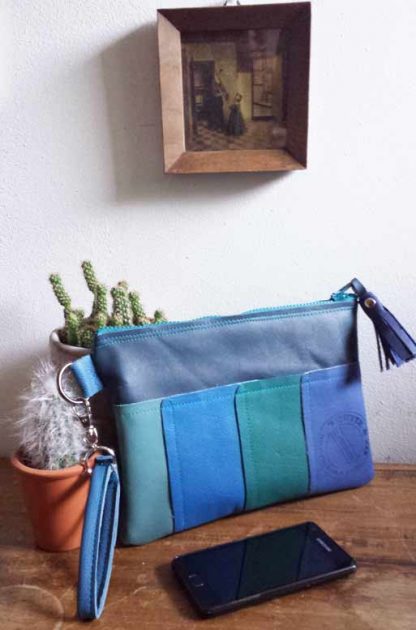 leren clutch blauw