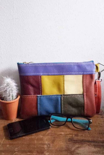 leren clutch patchwork