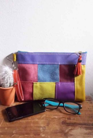 leren clutch patchwork