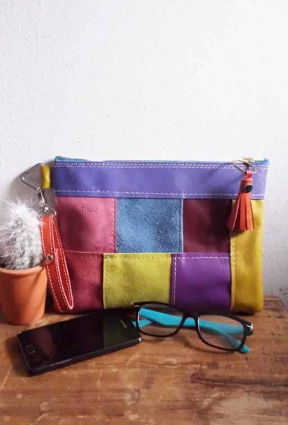 leren clutch patchwork