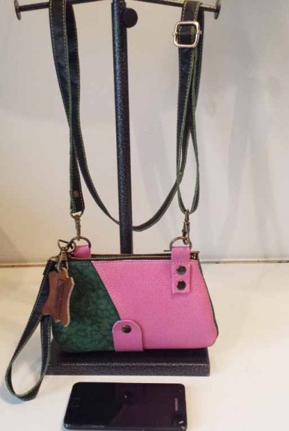 Tas Leer Double - Pink/Green