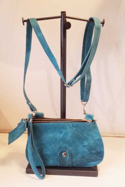 Tas Leer Triple - Turquoise