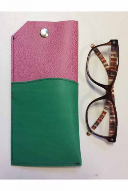 Brillenkoker Leer Roze-Groen