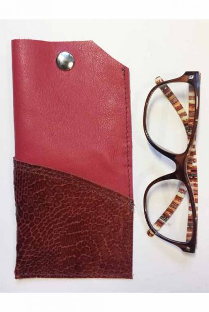 Brillenkoker Leer Roze-Rood