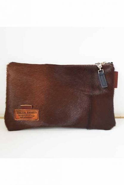 Etui/Make-up Tasje Leer Koeienvacht Bruin