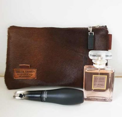 Etui/Make-up Tasje Leer Koeienvacht Bruin - Afbeelding 3