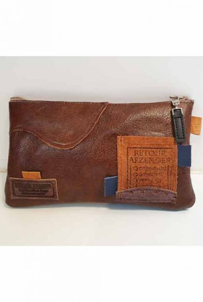 Etui/Make-up Tasje Leer Patchwork Bruin