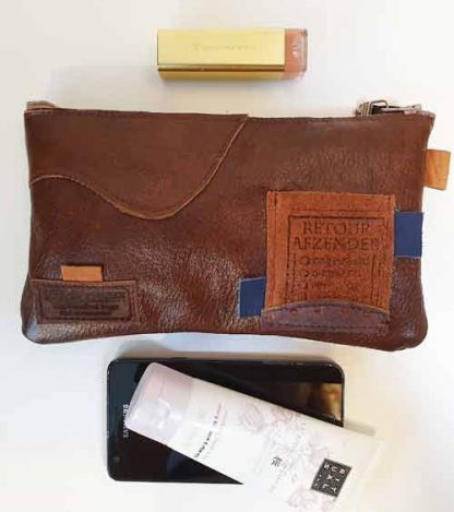 Etui/Make-up Tasje Leer Patchwork Bruin - Afbeelding 4