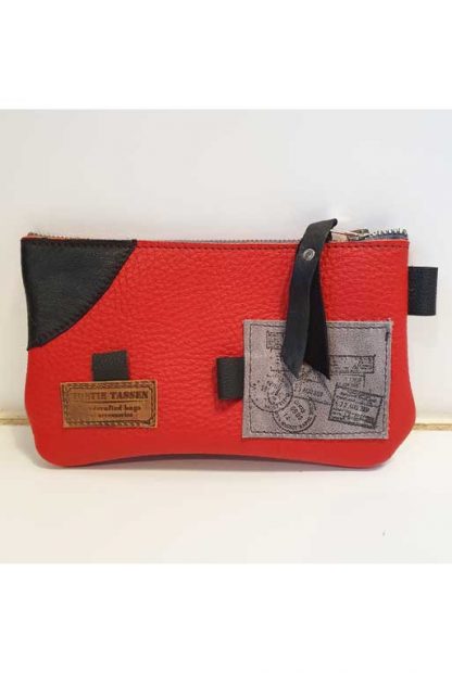 Etui/Make-up Tasje Leer Patchwork Rood