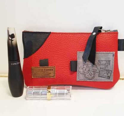 Etui/Make-up Tasje Leer Patchwork Rood - Afbeelding 3
