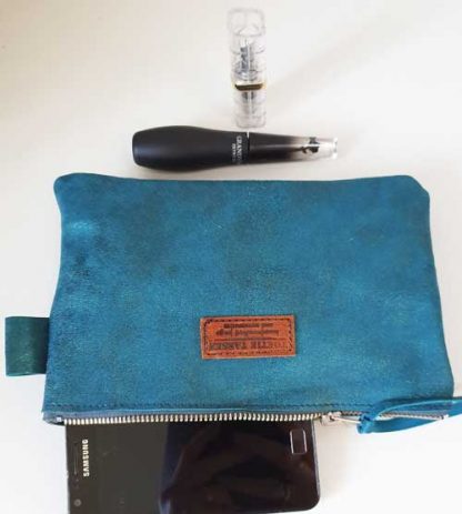 Etui/Make-up Tasje Leer Turquoise - Afbeelding 2