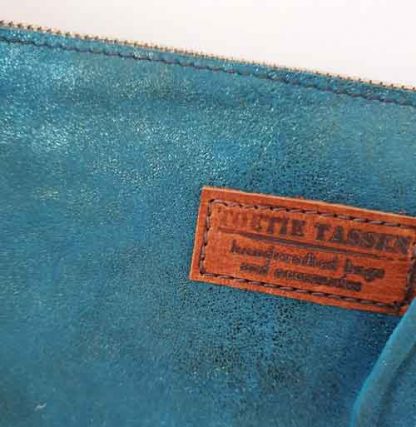 Etui/Make-up Tasje Leer Turquoise - Afbeelding 3