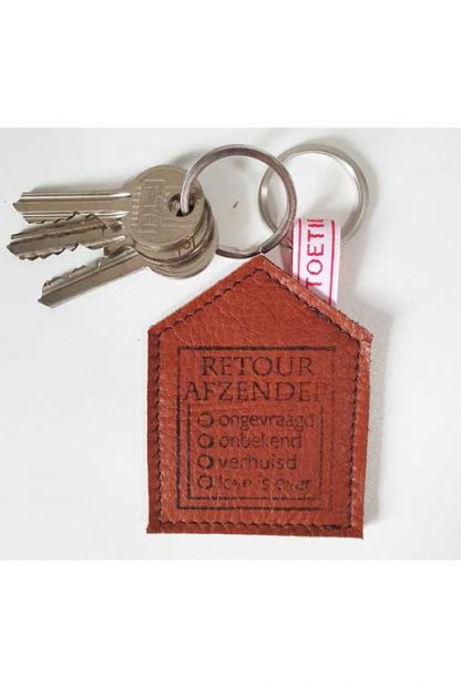 Sleutelhanger Leer Huis Cognac