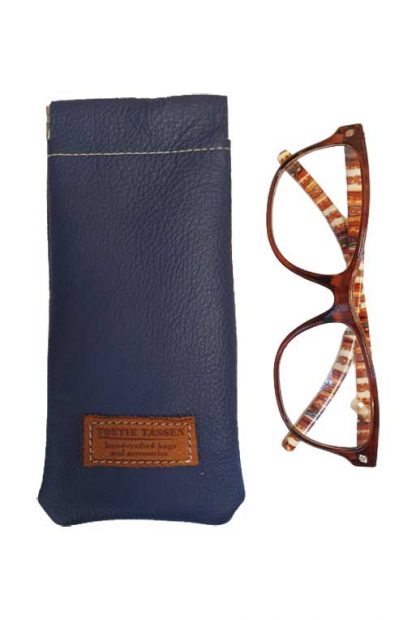 Brillenkoker Leer Blauw Knijp 2