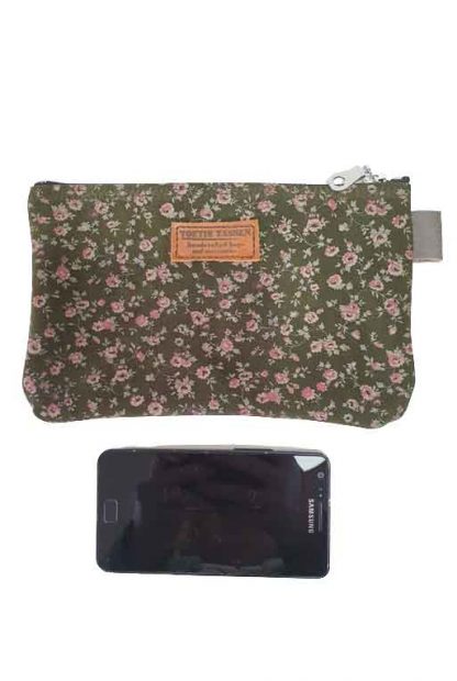 Etui/Make-up Tasje Leer Groen Bloem