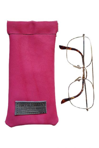 Brillenkoker Leer Roze Fuchsia Knijp