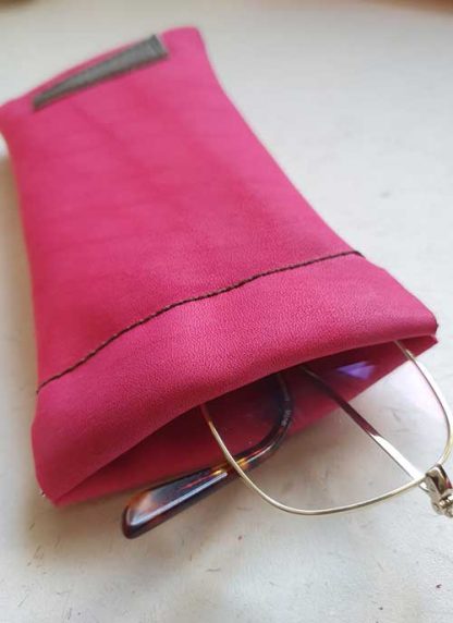 Brillenkoker Leer Roze Fuchsia Knijp - Afbeelding 2