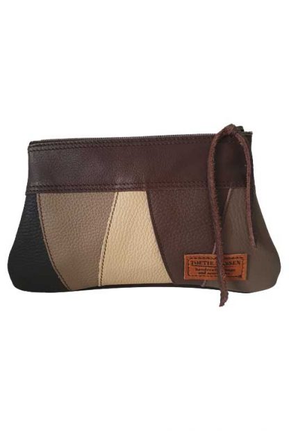 Etui/Make-up Tasje Leer Streep Bruin