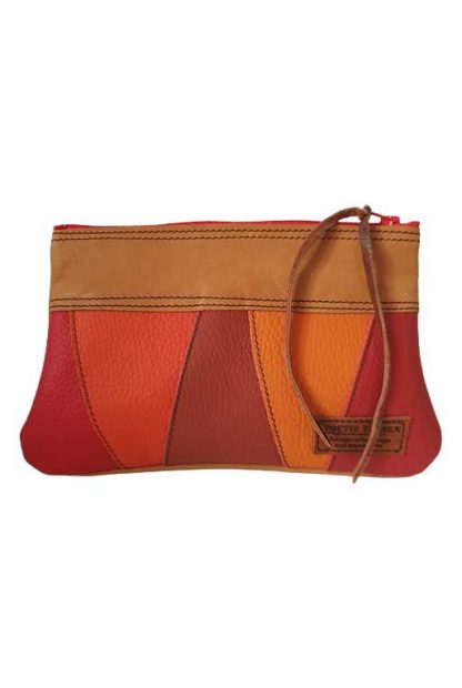 Etui/Make-up Tasje Leer Streep Oranje Rood