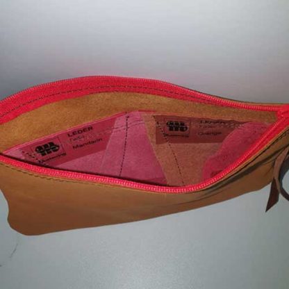 Etui/Make-up Tasje Leer Streep Oranje Rood - Afbeelding 3