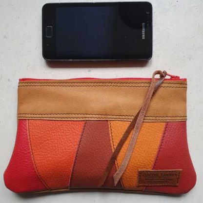 Etui/Make-up Tasje Leer Streep Oranje Rood - Afbeelding 4