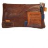 Etui/Make-up Tasje Leer Patchwork Bruin