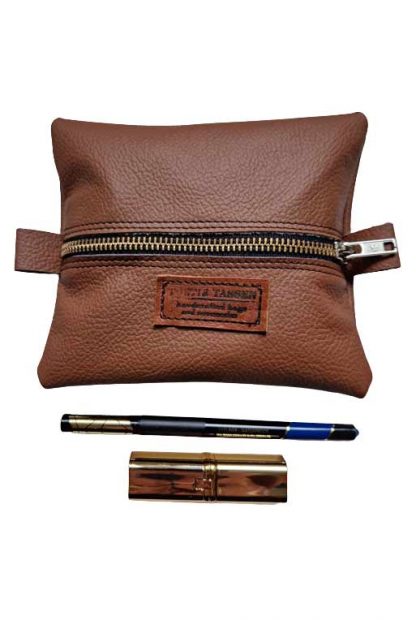 Make-up Tasje Leer Bruin Plat