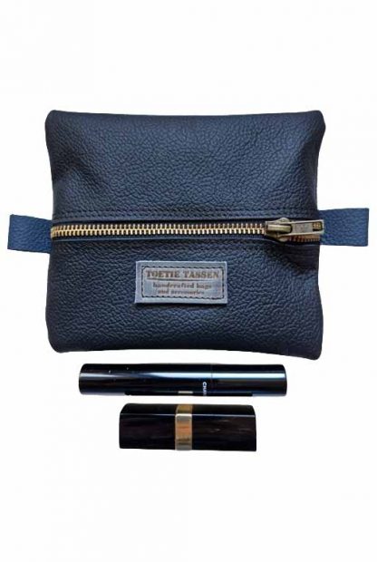 Make-up Tasje Leer Blauw Plat