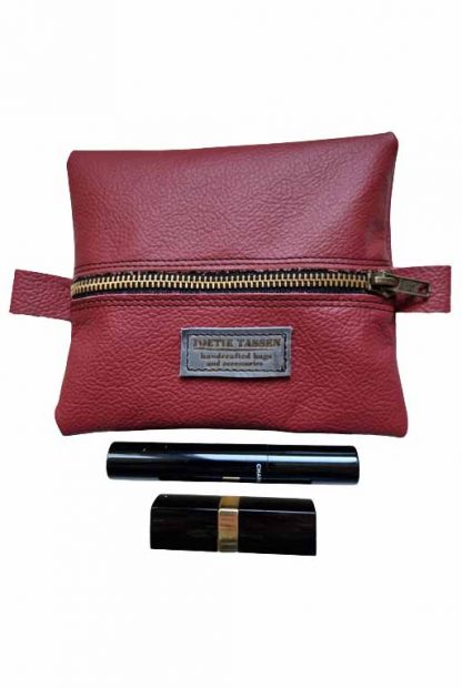 Make-up Tasje Leer Rood Plat