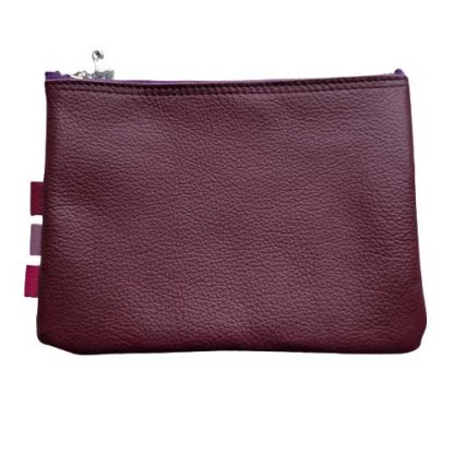 Etui/Make-up Tasje Leer Roze Paars Aubergine - Afbeelding 2