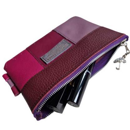 Etui/Make-up Tasje Leer Roze Paars Aubergine - Afbeelding 3