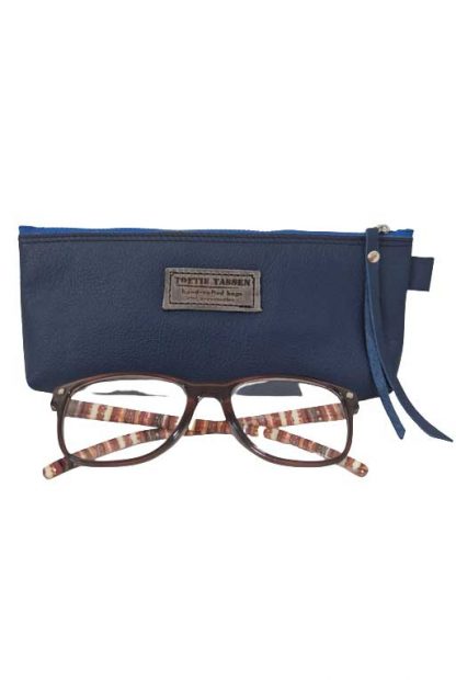 Brillenkoker Leer Blauw maat L