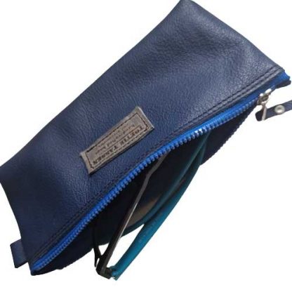 Brillenkoker Leer Blauw maat L - Afbeelding 4