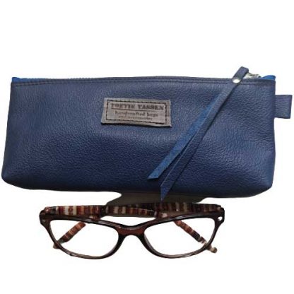 Brillenkoker Leer Blauw maat L - Afbeelding 3