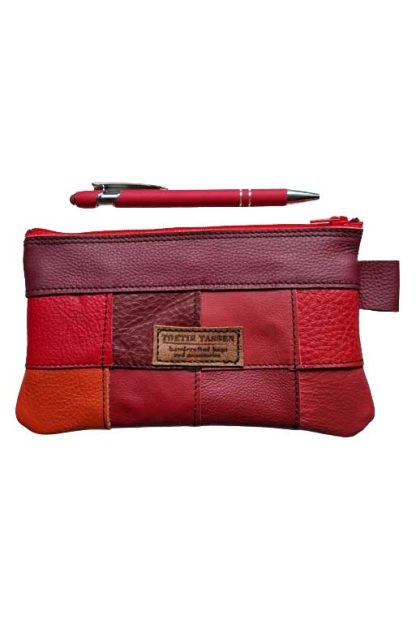 Etui Leer Patchwork Rood