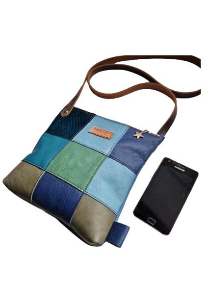 Tas Leer Patchwork Blauw Groen