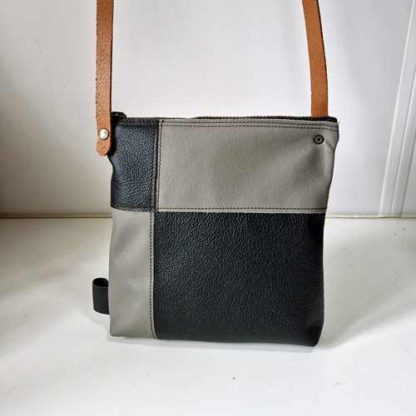 Tas Leer Patchwork Grijs Zwart - Afbeelding 2