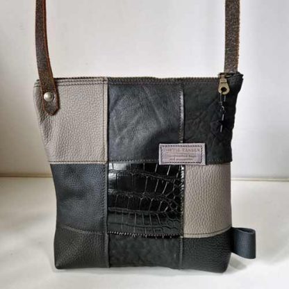 Tas Leer Patchwork Grijs Zwart - Afbeelding 3