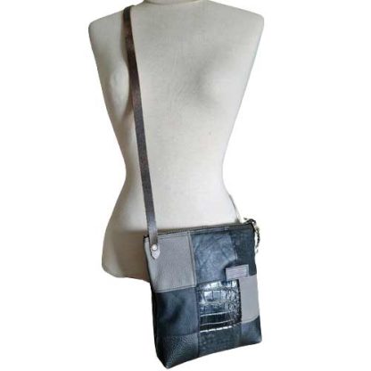 Tas Leer Patchwork Grijs Zwart - Afbeelding 4