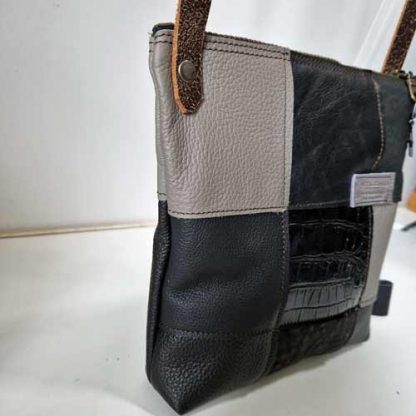 Tas Leer Patchwork Grijs Zwart - Afbeelding 5