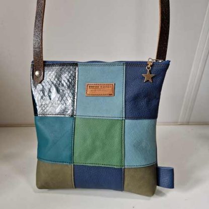 Tas Leer Patchwork Blauw Groen - Afbeelding 3