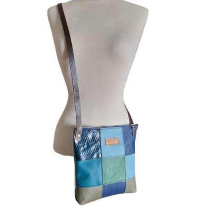 Tas Leer Patchwork Blauw Groen - Afbeelding 4