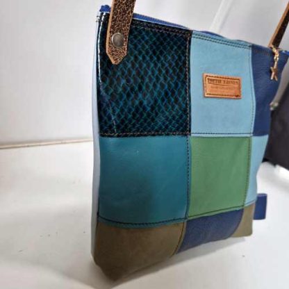 Tas Leer Patchwork Blauw Groen - Afbeelding 5