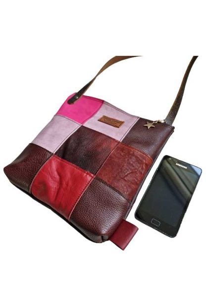 Tas Leer Patchwork Roze Rood