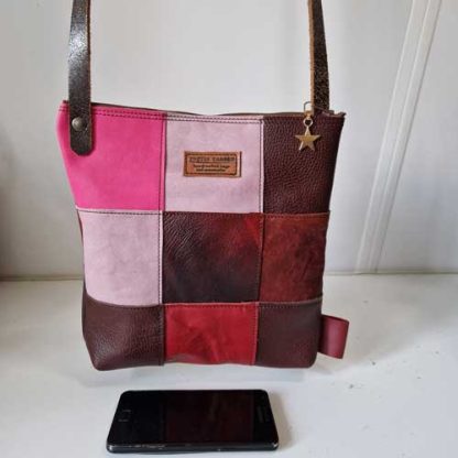 Tas Leer Patchwork Roze Rood - Afbeelding 4