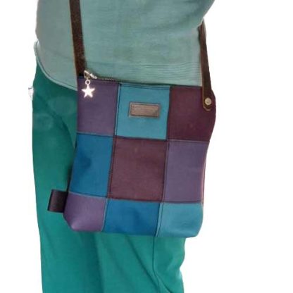 Tas Leer Patchwork Blauw Paars - Afbeelding 4
