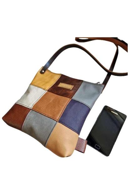 Tas Leer Patchwork Bruin Multi