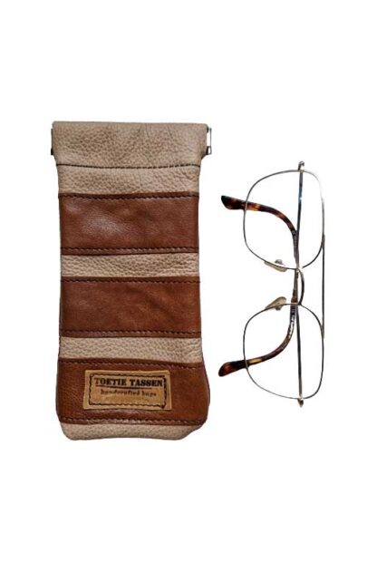 Brillenkoker Leer Beige Cognac