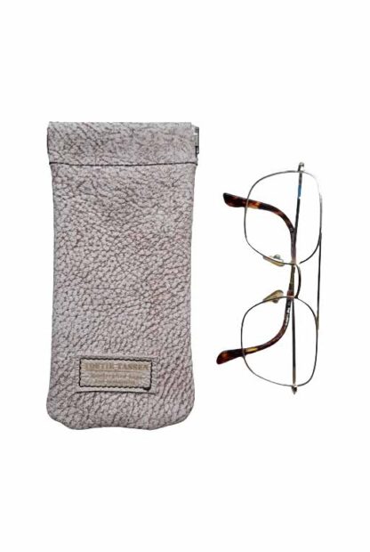 Brillenkoker Leer Beige gemeleerd